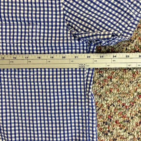 J. Crew Royal Blue White Gingham Check Seersucker SS Buttondown Shirt Sz L - Picture 13 of 16